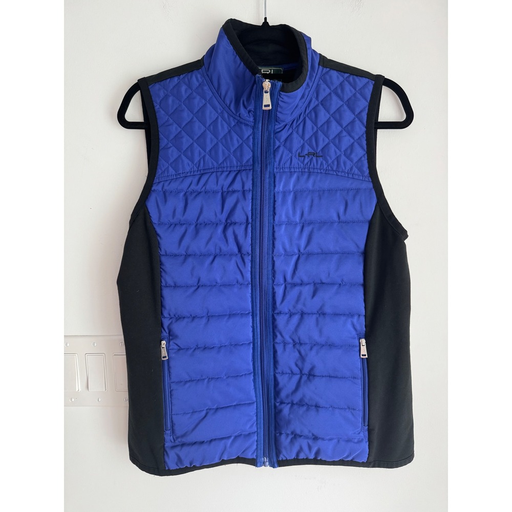 Lauren Ralph Lauren Active Womens Quilted Puffer Vest Blue Black Full Zip Large